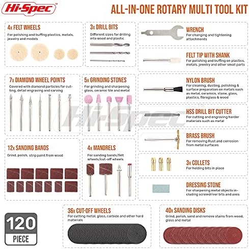 Hi-Spec Corded Rotary Tool Kit for Cutting, Grinding and Sanding with Bits