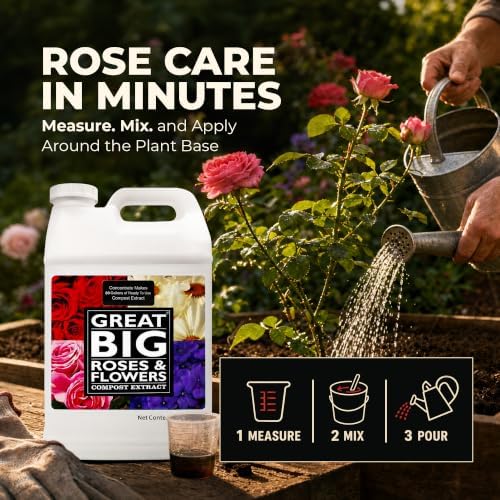 Great Big Roses Fertilizer Booster for Rose & Flower Gardens, 32 Ounce | Organic; For Roses, Flowers, Hydrangeas & Flowering Shrubs; Mix 4 oz per gal water; More Blossoms & Better Root Uptake