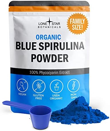 Lone Star Botanicals Organic Blue Spirulina Powder - 100% Pure Blue-Green Algae, No Fishy Smell, Vegan Superfood for Smoothies & Drinks, Non GMO