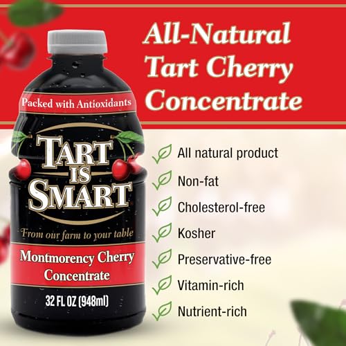Tart is Smart Montmorency Tart Cherry Juice Concentrate, Cherry Juice Bottle Beverage, Rich in Antioxidants, Ideal for Muscle Recovery and Sleep Support, No-Added Sugar - 32 Ounce Bottle (Pack of 1)