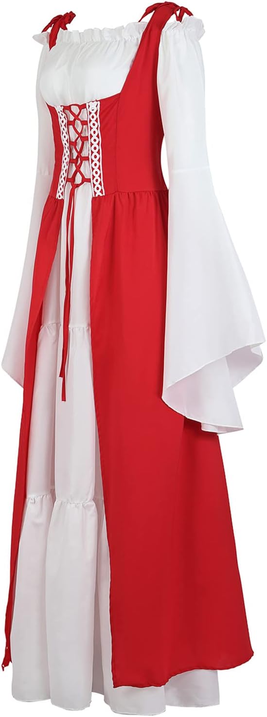 Kranchungel Renaissance Costume Women Dress: Flowy Long Sleeve Medieval Dress for Renaissance Faires & Medieval Festival
