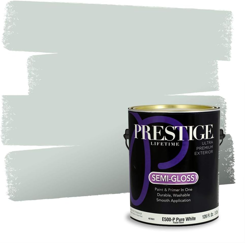 PRESTIGE Paints Exterior Paint and Primer In One, 1-Gallon, Semi-Gloss, Comparable Match of Behr* Intercoastal Gray*