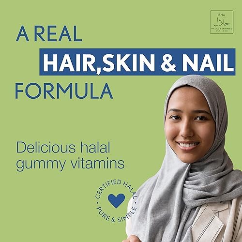 Noor Vitamins Halal Hair Vitamins Biotin, Collagen, Silica, Vitamin C & E Supports Hair, Skin & Nail Health, Natural Strawberry Gummy Vitamins. GMO