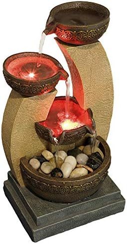 11" H Golden Tiered Bowl Fountain with Color Changing LED Lights with Adapter Brown