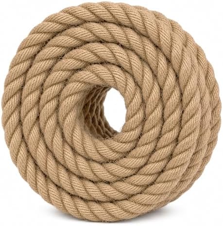 Twisted Manila Jute Rope (1 Inch x 10 Feet) Natural Thick Hemp Rope for Crafts, Nautical, Railings, Hammock, Decorating