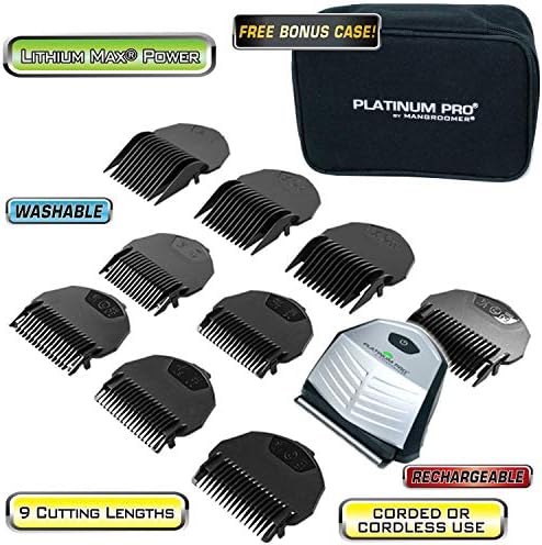 MANGROOMER - PLATINUM PRO New Self-Haircut Kit and Advanced Hair Clippers with Lithium Max Battery, 9 Length Guards and Included Bonus Storage Case