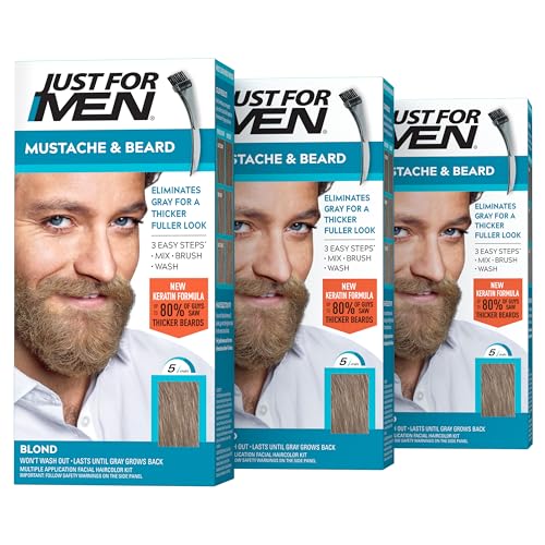 JUST FOR MEN Mustache & Beard Dye, Keratin, Light Brown M-25 (1 Pack) | Mustache & Beard color light brown designed for facial hair to instantly eliminate gray. Enhanced with keratin & biotin.