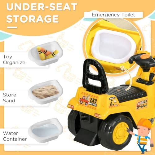 HOMCOM Ride On Excavator Ride On Bulldozer with Horn, Under Seat Storage