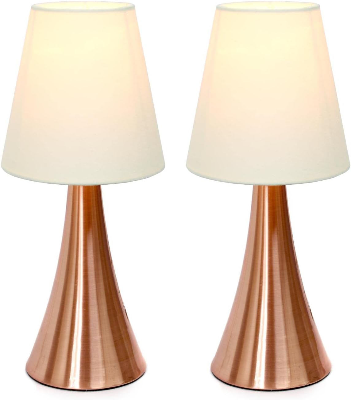 Simple Designs LT2014-WHT-2PK Valencia Brushed Nickel Mini Touch Table Lamps with Fabric Shades, White (Pack of 2)