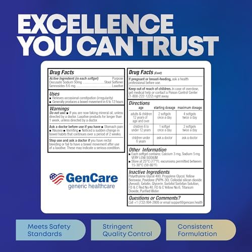 GenCare Senna-S Laxative Plus Stool Softener, Dual Action, 200 Ct