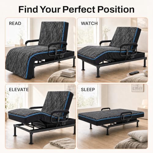 Smart Flex SmartLift SF1500 Twin XL Adjustable Bed Frame with Head Tilts | Electric metal frame, 600-lb. lift capacity, head and foot articulation. Motorized, Modern style, fits a Twin XL mattress.