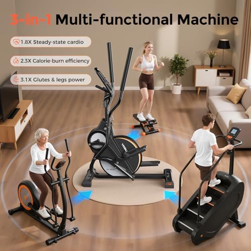 YOSUDA Elliptical Exercise Machine, Compact Elliptical with 45° Incline | 3-in-1 (Elliptical + Cardio Climber + Stair Stepper) Elliptical