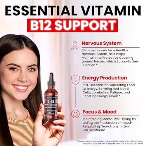 VITBOOST Vitamin B12 Liquid Drops - 60 x 5000 mcg Vegan B12 Sublingual | Extra Strength Raspberry Flavored Methylcobalamin B-12 Supplement Designed