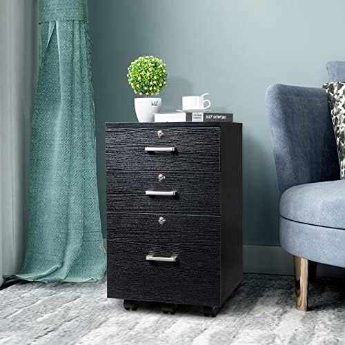 Karl home Wooden File Cabinet, 3 Drawer Vertical File Cabinets with 3 Lock | Printer Stand Mobile Storage Cabinet, Filing Storage Drawer for Home