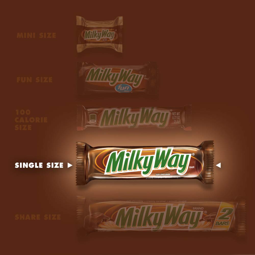 MILKY WAY Milk Chocolate Caramel Candy Bars, Full Size, Bulk Box, 36 ct | Caramel and nougat in milk chocolate bars, individually wrapped for sharing, party favors, movie nights, gift bag, baking