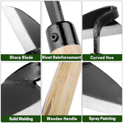 Garden Weeding Sickle/Hand Hoe, Gardening Cutting Grass Sickle, Japanese Sickle Style Hand Weeder Tool with Thick Blade&Wooden Handle