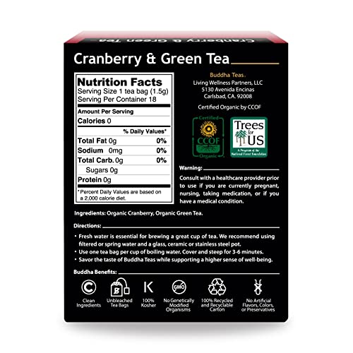 Buddha Teas - Organic Sencha Green Tea - For Health & Wellbeing - Japanese Green Tea - With Antioxidants & Minerals - Clean Ingredients - Caffeinated - OU Kosher & Non-GMO - 18 Tea Bags (Pack of 1)