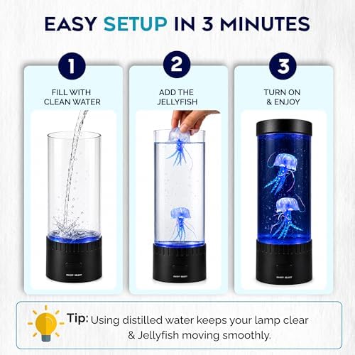 Brewish Jellyfish Lamp, 16 Color Options, 4 Mode Lifelike Jellyfish Aquarium, Electric Jellyfish LED Night Light, Fake Aquarium, Home Decor