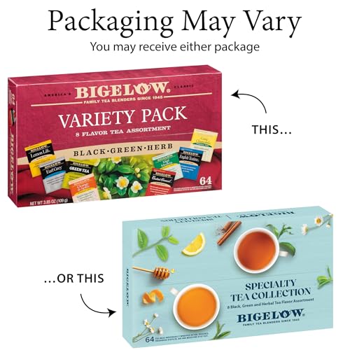 Bigelow Tea Green Tea Assortment, 64 Count (Pack of 1) | Individually Wrapped Tea Bags with Classic, Decaffeinated, Mint, Peach, Constant Comment, Lemon, Mango, and Earl Grey Teas