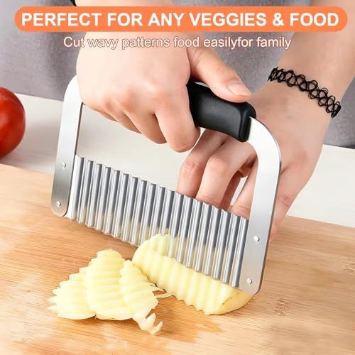 Crinkle Cutter, French Fry Cutter for Potatoes, Upgraded Stainless Steel Blade