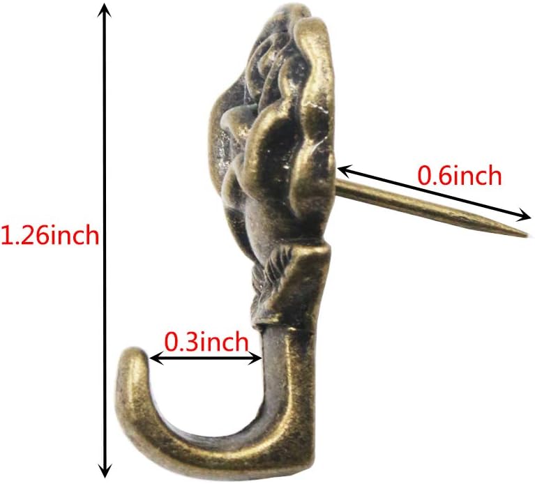 Rose Shape Push Pin Hangers Wall Hooks (12 - Pack, Antique Brass)
