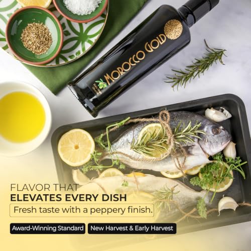 Morocco Gold New Harvest Olive Oil Extra Virgin - Polyphenol Rich 606mg/kg - Cold Pressed Olive Oil - Pure & 100% Natural with up to 4 Years Shelf-life - Fresh Harvest EVOO - (500ml (Pack of 1))