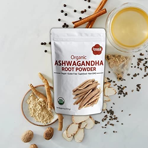 Iyasa Holistics Organic and Gluten Free Ashwagandha Powder, Resealable Pouch of 4 oz/ 113 g