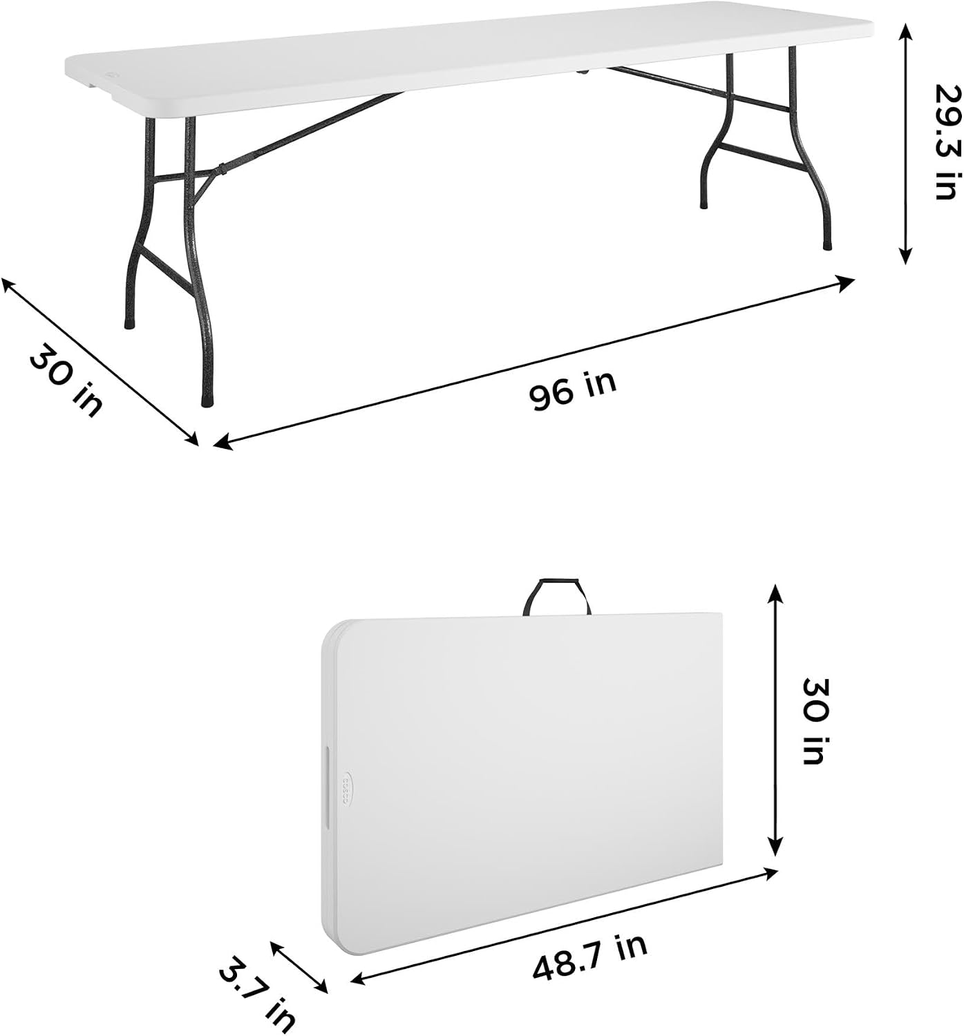 Cosco 6ft Fold-in-Half Blow Molded Folding Table, Indoor/Outdoor, Comfort Handle, Lightweight Plastic Construction - White