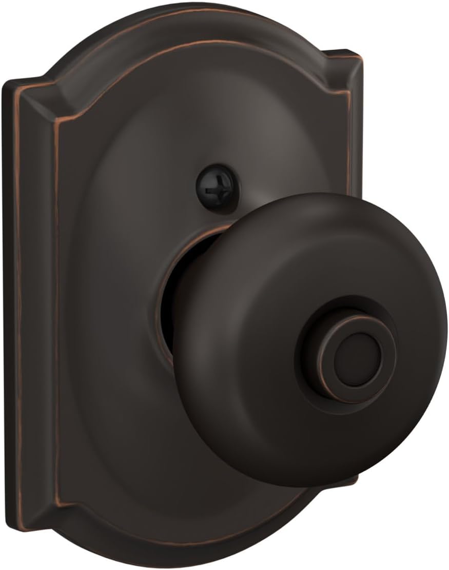 Schlage Plymouth Bed/Bath Privacy Door Knob with Lock, Satin Nickel | Interior bedroom or bathroom door knob with push button lock, Easy to install, Certified durability, Universal fit