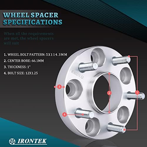 IRONTEK 5x114.3mm Wheel Spacers Fit Nissan Infiniti (M12x1.25, 66.1 Hub Bore) for Nissan 370Z, 350Z, 300ZX, Maxima, Sentra, for Infiniti FX35, FX45