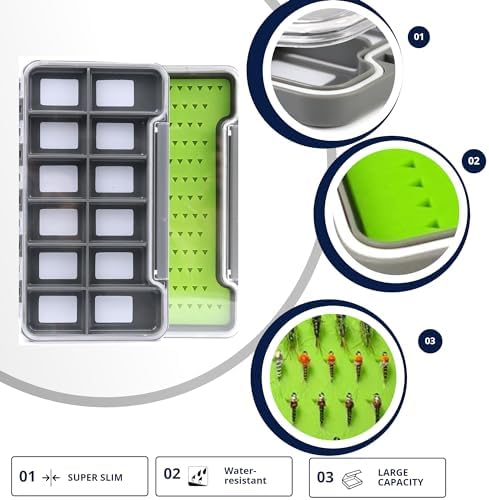 Maxcatch Super Slim Magnetic Back Waterproof Fly Fishing Box: 6, 12, or 18 Compartments(HB96B (8 Compartments))