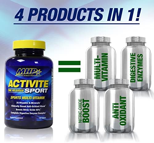 MHP Activite Sport Perfomance Multi Vitamin for Athletes, 120 Tablets | Sport Multivitamin with 25 Vitamins & Minerals,Spectra Antioxidant & Nitric Oxide Booster, Digestive Enzymes| 120 Tablets