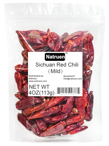Natruen Dried Sichuan Red Chili Pods 4 oz, Medium Hot, Whole Chilies