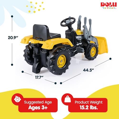 DOLU Kids Pedal Tractor and Excavator Ride-On Toy - Durable Plastic Construction, Adjustable Seat, Oversized Resin Tires for Ages 3+