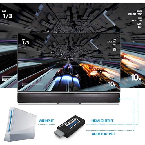 PORTHOLIC Wii to HDMI Converter 1080P for Full HD Device, Wii HDMI Adapter with 3,5mm Audio Jack&HDMI Output Compatible with Wii, Wii U, HDTV, Monitor-Supports All Wii Display Modes 720P, NTS