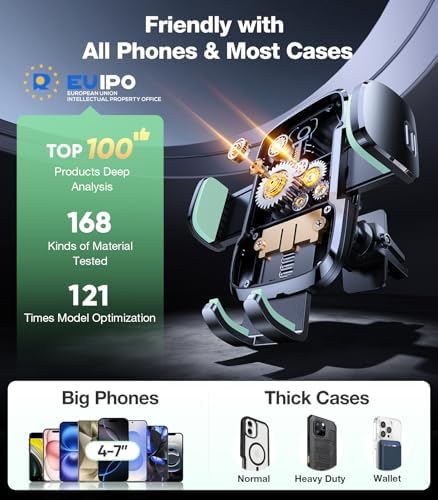 TORRAS Ultra-Durable Phone Holders for Your Car【96+LBS Strongest Suction】 Car Phone Holder Mount, Safety Certs Cell Phone Car Mount Truck for Dashboard Windshield Vent for iPhone 17 16 15 14 Pro Max