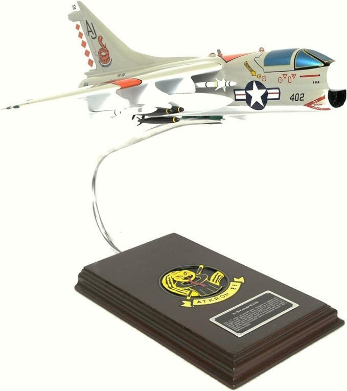 Vought LTV A-7 Corsair II US Navy Attack Jet Model Scale 1/40 | handcrafted mahogany wood, painted, airplane model, desktop display, aviation gift