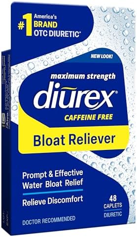 Diurex Caffeine-Free Bloat Relief, Maximum Strength, Relieve Water Bloat Discomfort, Up to 6 Hours of Relief, 48 Count | Promptly relieves water & belly bloat, discomfort, puffiness & swelling. Maximum strength with up to 6 hours relief.