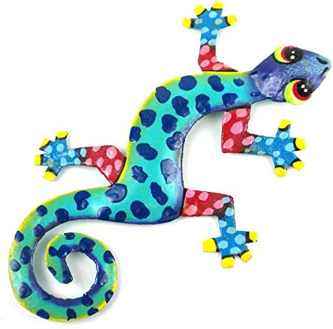 Global Crafts 8" Painted Gecko Recycled Haitian Metal Wall Art Blue Green, Florida