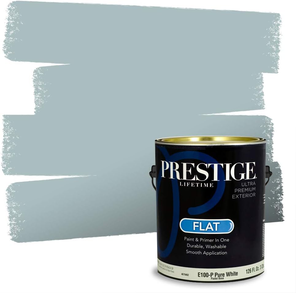 PRESTIGE Paints E100-T-SW6241 Exterior Paint and Primer in One, 1-Gallon, Flat, Comparable Match of Sherwin Williams Aleutian, 1 Gallon, SW18-Aleutian