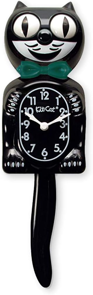 Kit-Cat Classic Black Clock with White and Green Bow Ties