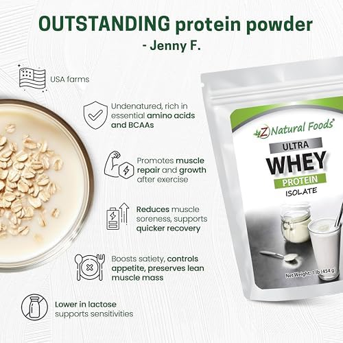 Z Natural Foods Ultra Whey Protein Isolate - Unflavored & Unsweetened, 1 lb | Unflavored, Unsweetened Whey Protein Powder, Whey Isolate with Vital Proteins for Fitness, Sports Nutrition, Immune Support