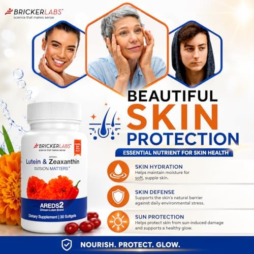 Bricker Labs Natural Lutein + Zeaxanthin Eye Supplement – Supports Eye, Brain, and Skin Health with Macular Carotenoids, Superior Bioavailability