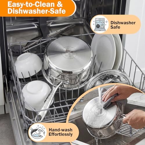 Cooks Standard Multi-Ply Clad 1.5 Quart Stainless Steel Saucepan with Lid, Small Kitchen Induction Cooking Sauce Pot Pan, Dishwasher & Oven Safe, Compatible with All Cooktops