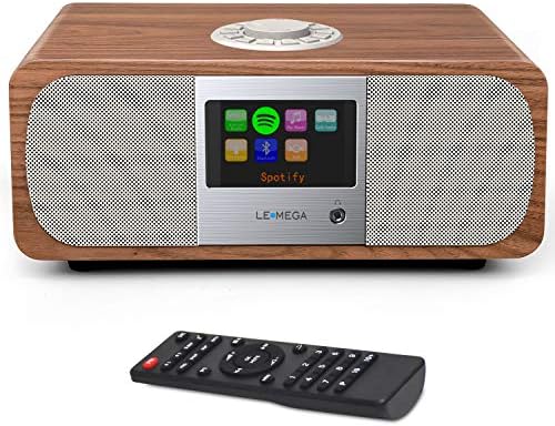 LEMEGA M3+ Internet Radio, Podcasts,Spotify, Bluetooth, FM Stereo, Walnut | Full colour display, 40 presets, remote control, acoustic wooden cabinet, headphone jack, USB, AUX-in, dual alarms clock