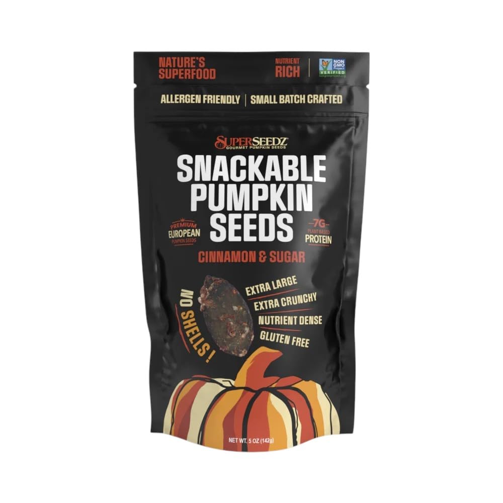 SuperSeedz Dry Roasted Pumpkin Seeds with Sea Salt w/8g Protein (5oz Bag) | Nn-GMO, Gluten-Free, Keto Snacks – Nut-Free & School Friendly Organic Pumpkin Seeds – Large European No Shell Pepitas