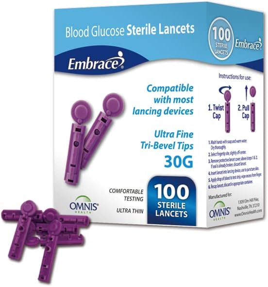 100ct Embrace Talk Blood Glucose Test Strips Includes 100 Lancets