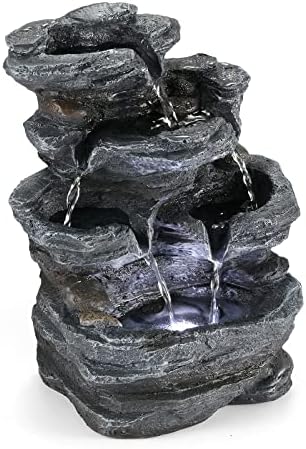 WICHEMI Indoor Water Fountain Tabletop Fountain Stacked Rock with LED Light | Relaxing Water Feature, Meditation Fountain, Soothing Sound, Stress Relief, For Home Office Bedroom Decor, 7.8"x7.8"x7.9"
