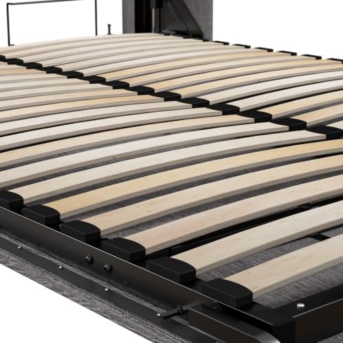Bestar Pur Full Murphy Bed and Storage Unit with Drawers, 84-inch Space-Saving Wall Bed with Storage in Bark Grey | Storage Unit with Drawers