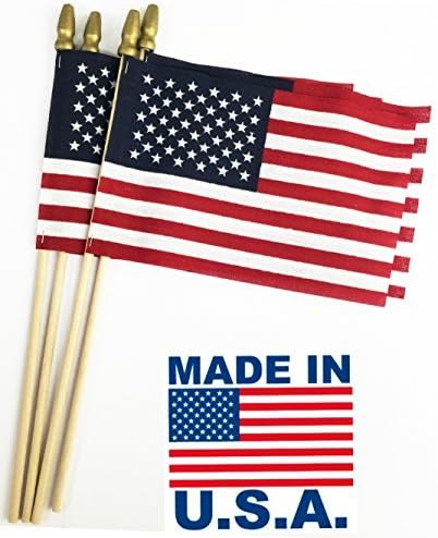 Set of 12, Proudly Made in U.S.A. Small American Flags 4x6 Inch/Small US Flag/Mini American Stick Flag/American Hand Held Stick Flags Spear Top
